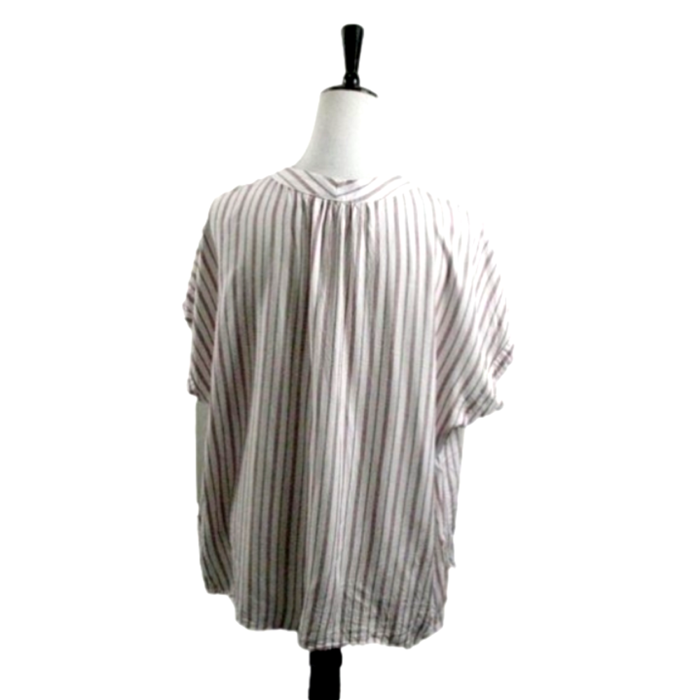 Nine West Dark Red/White Stripe Boxy Cut Short Sleeve Blouse Size XL - Picture 3 of 4